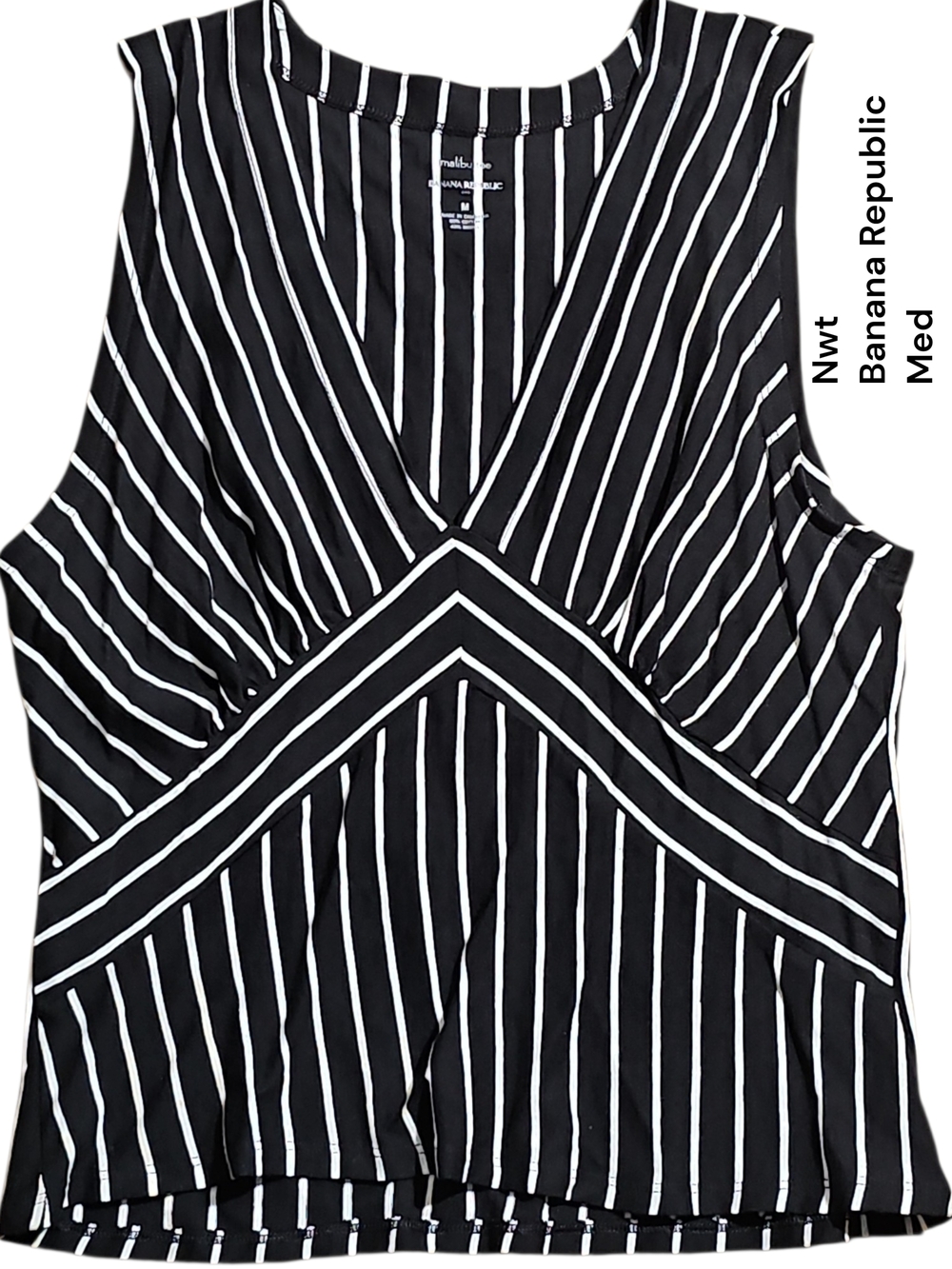 Banana Republic Black and White Striped V-Neck Tank